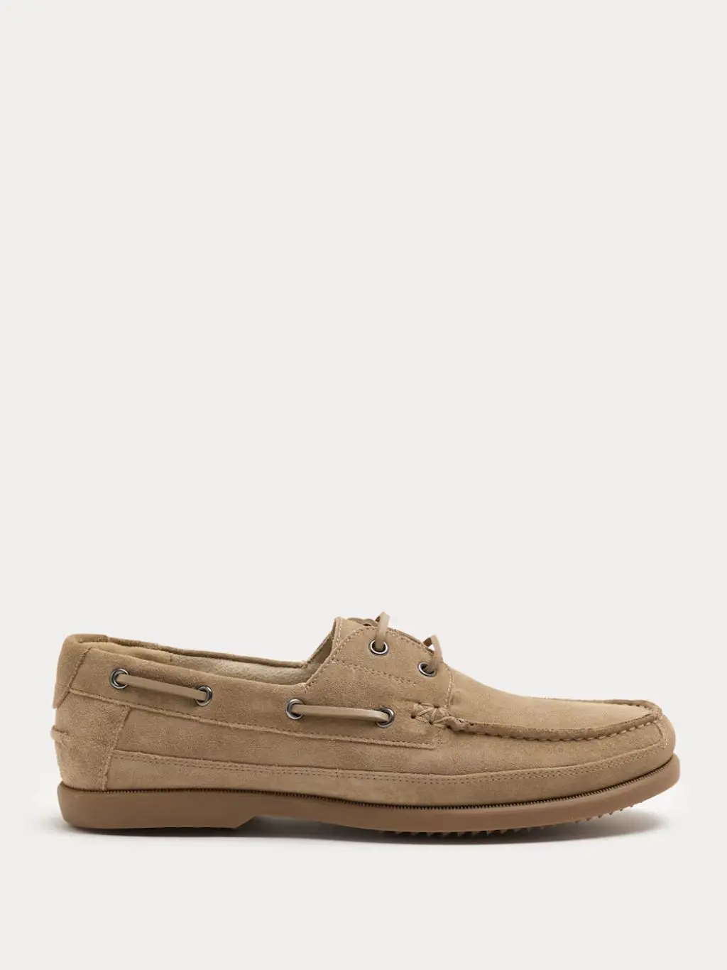 A side view of pale brown suede deck shoes by M&S