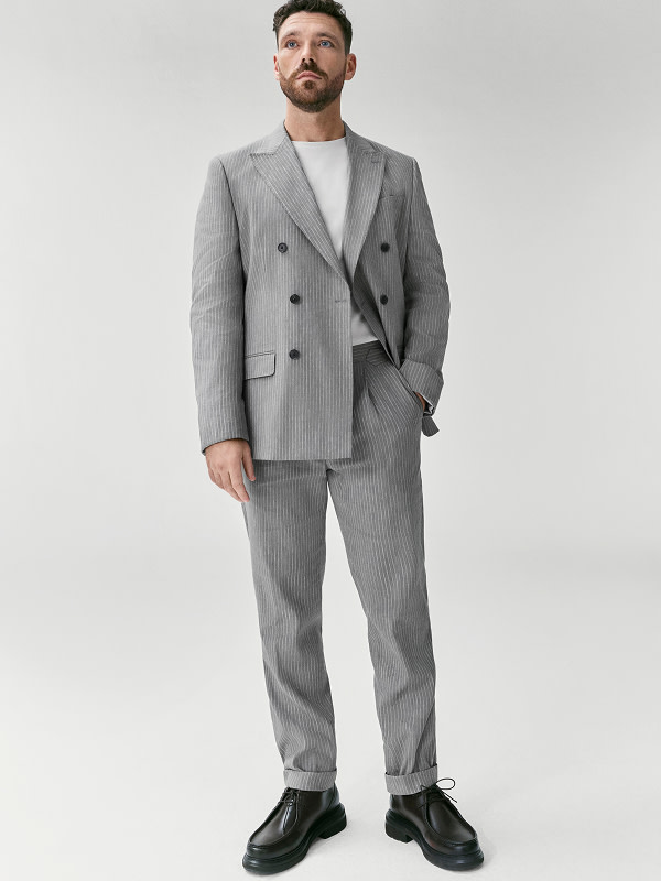 Man wearing Tapered Linen Blend Trousers