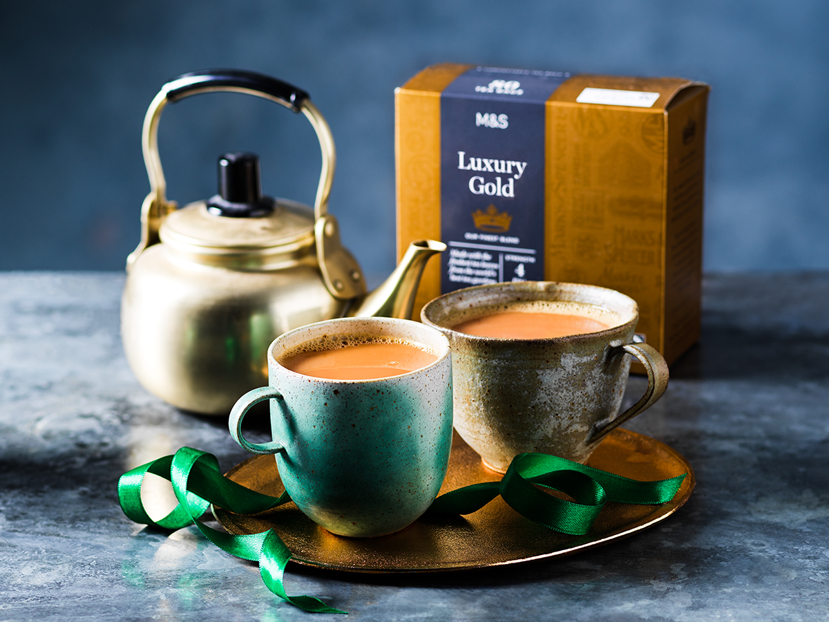 A pot of tea with Luxury Gold teabags