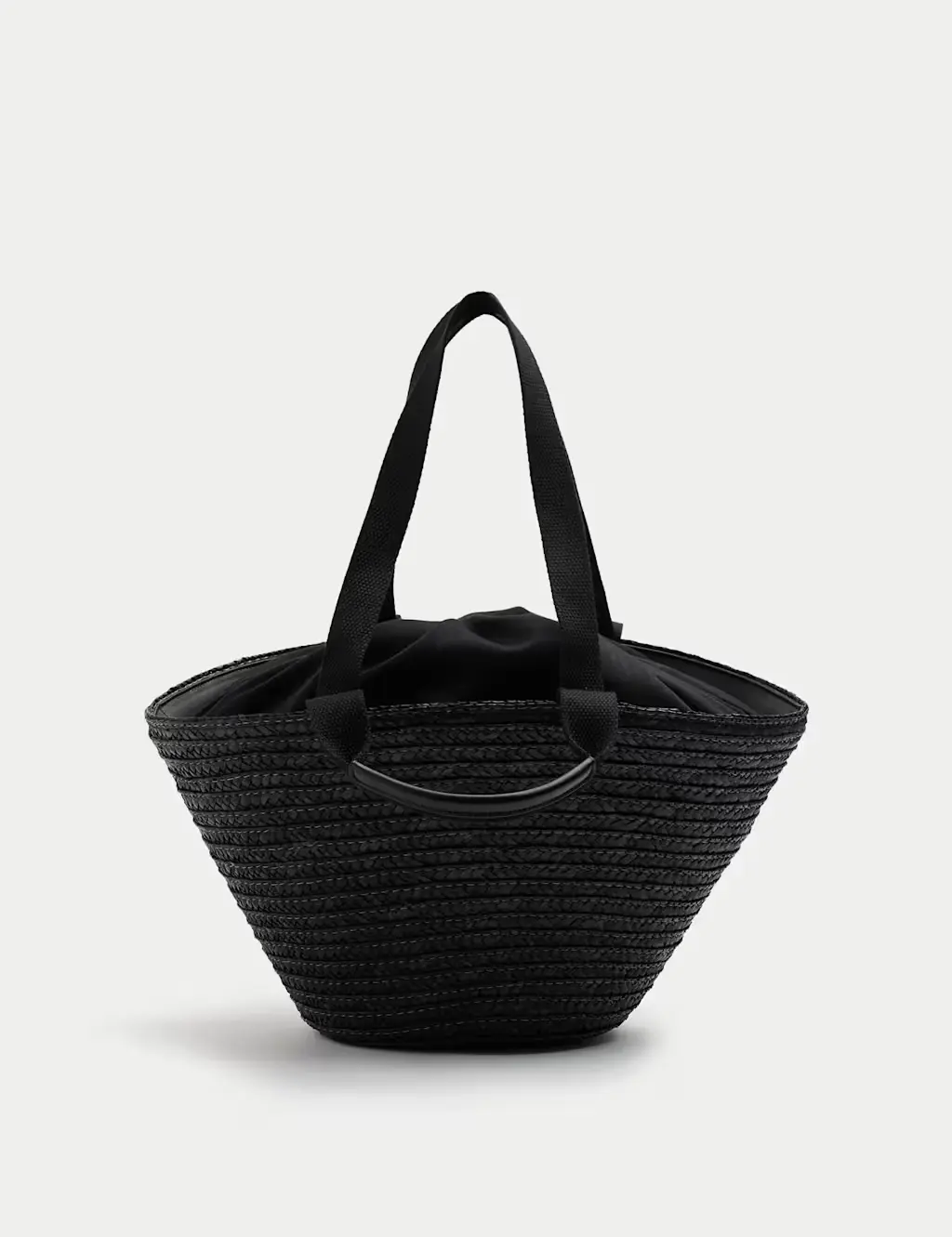 Drawstring black straw bag