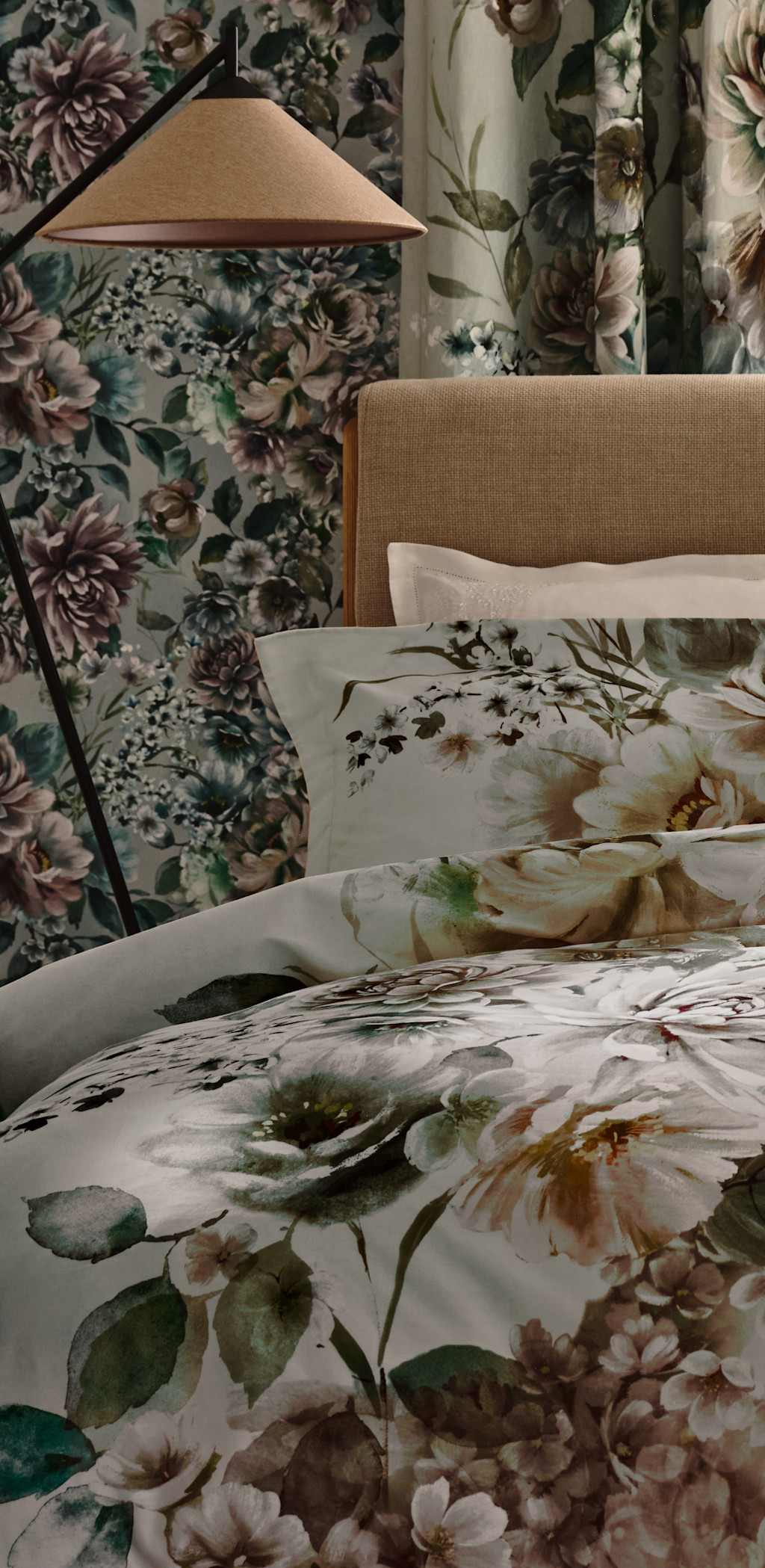 Floral-print bedding on a double bed