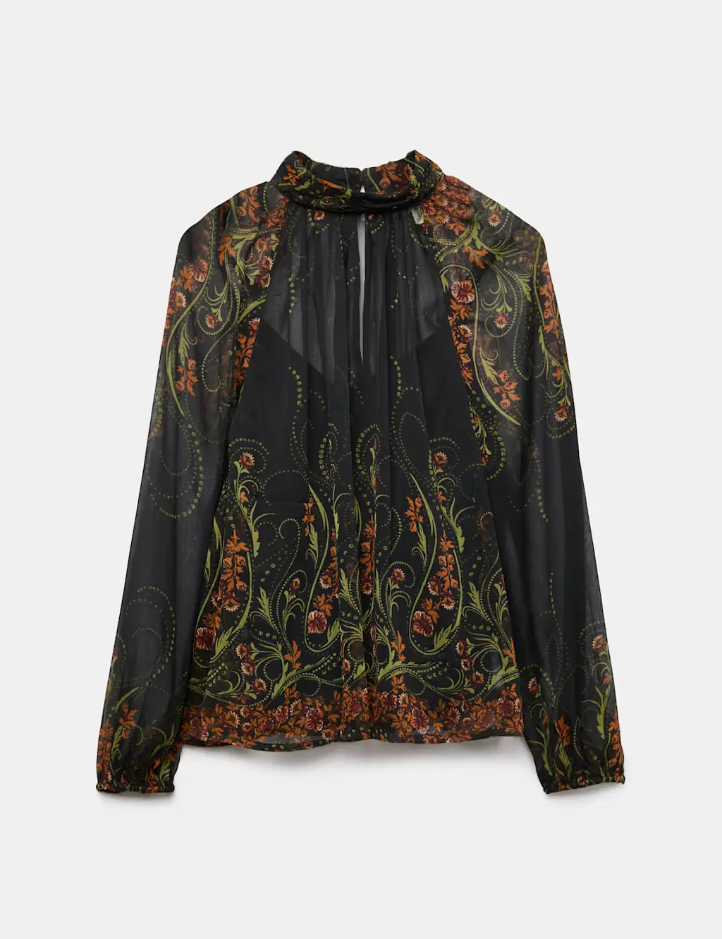 2 Piece Chiffon Floral High Neck Blouse