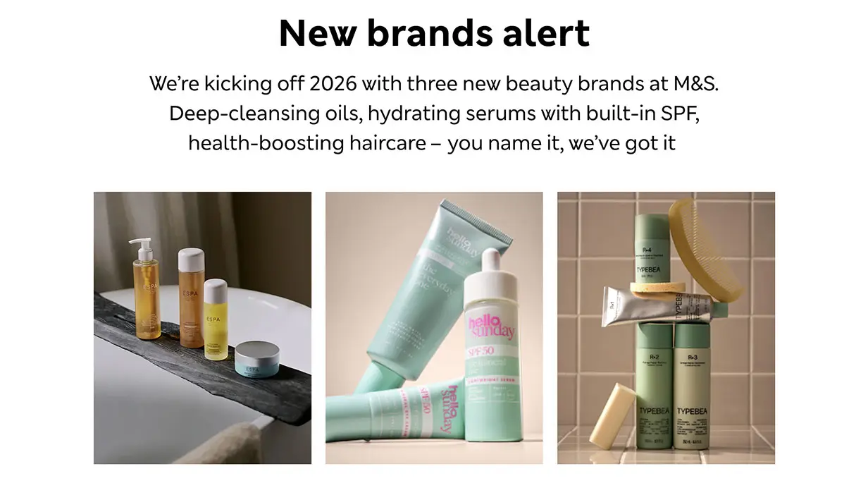 Three new beauty brands at M&S, ESPA, Hello Sunday and TYPEBEA