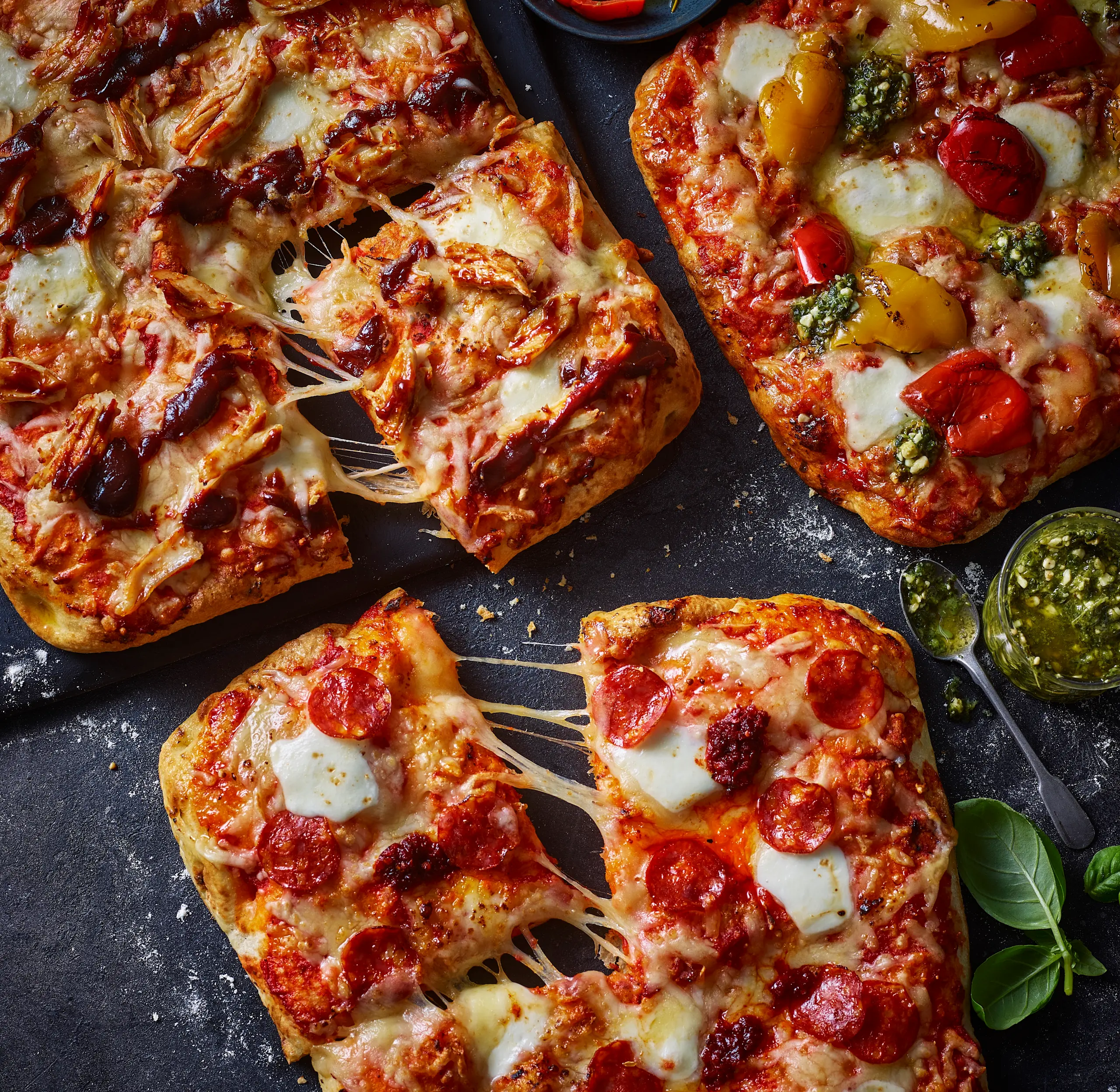 A selection of pizzas 