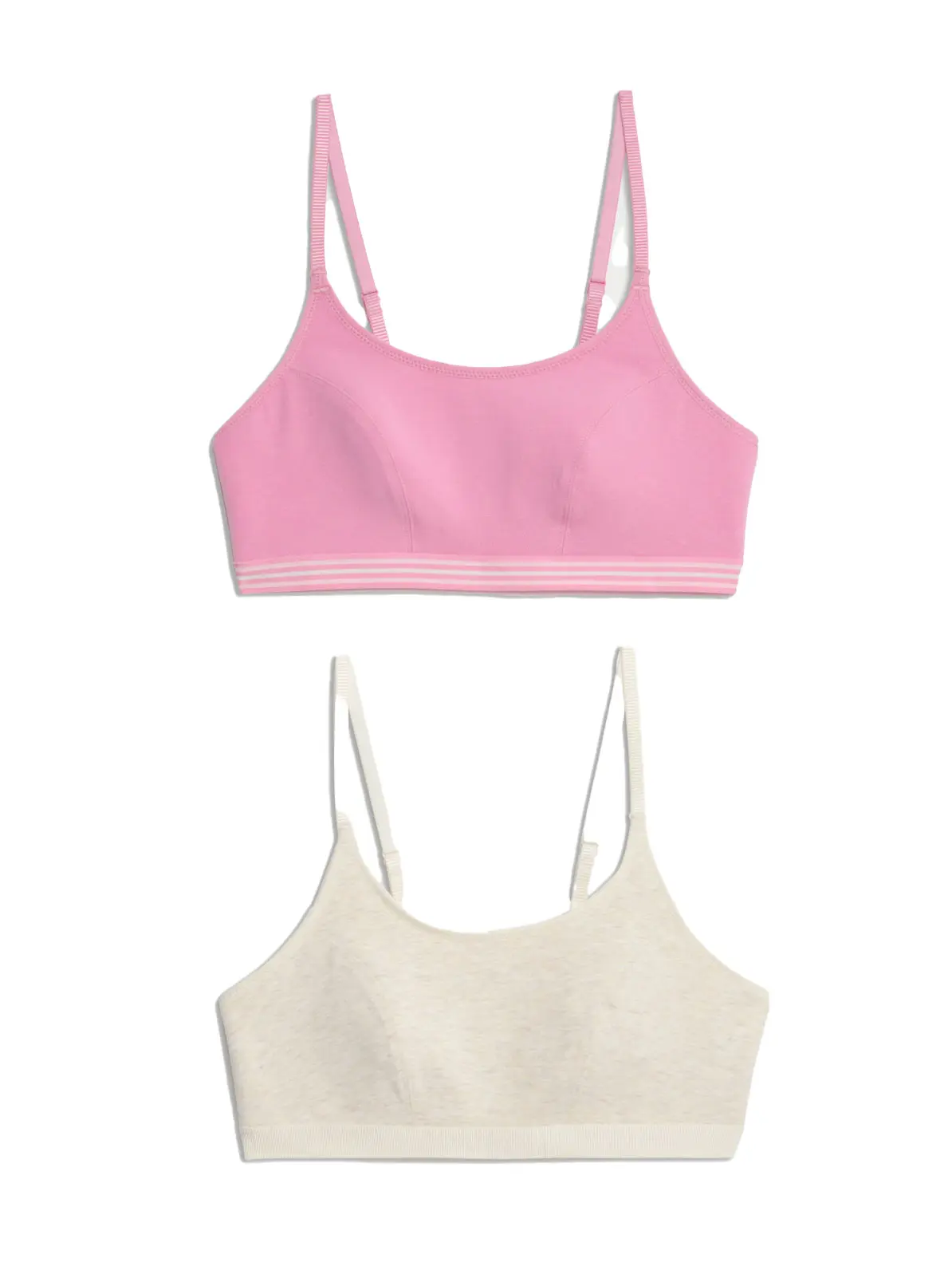 Image of a pink bra and cream bra