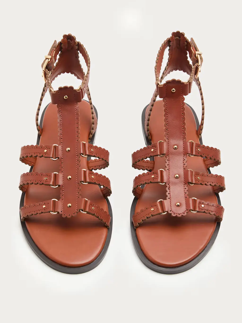 Brown leather scallop-edge sandals