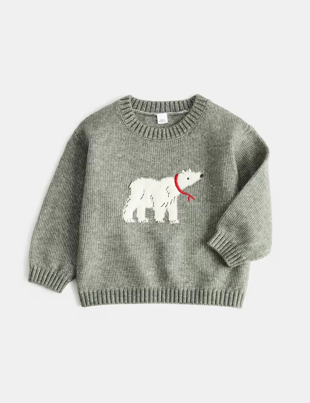 Grey baby jumper with a knitted polar bear