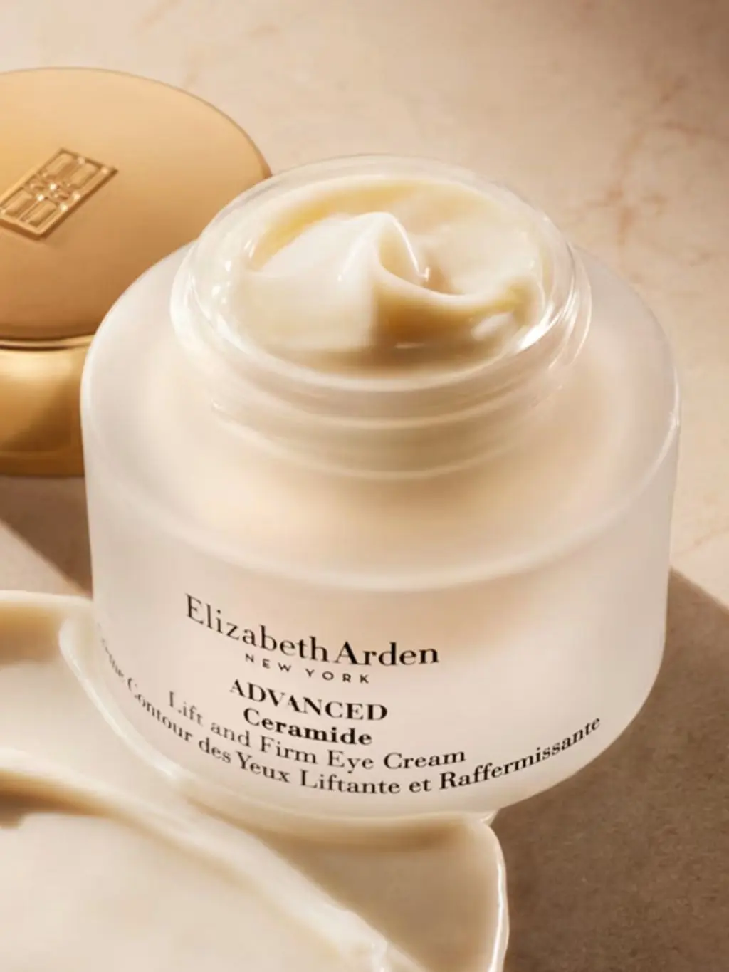An image of Elizabeth Arden eye cream with the lid off