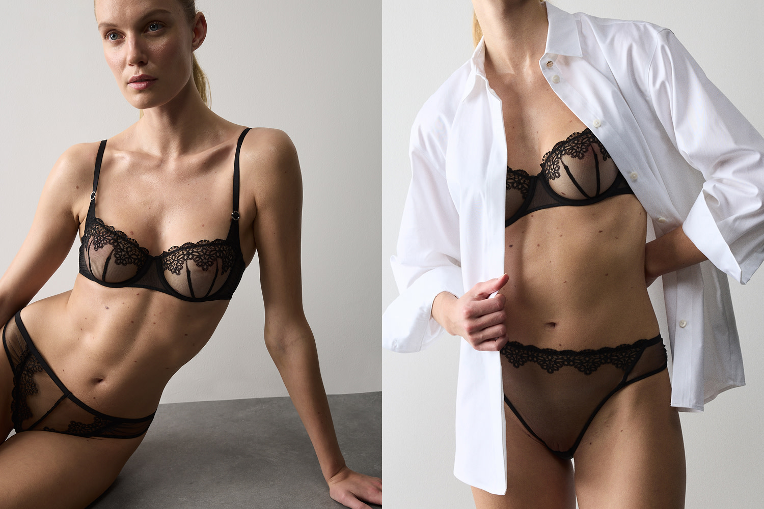 Woman wearing lacy lingerie set