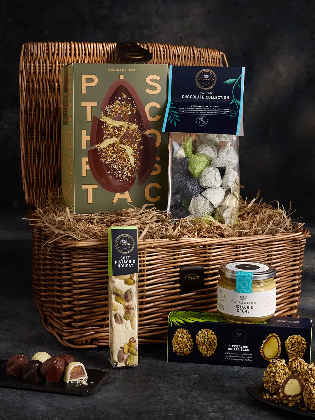 Easter hamper with pistachio eggs