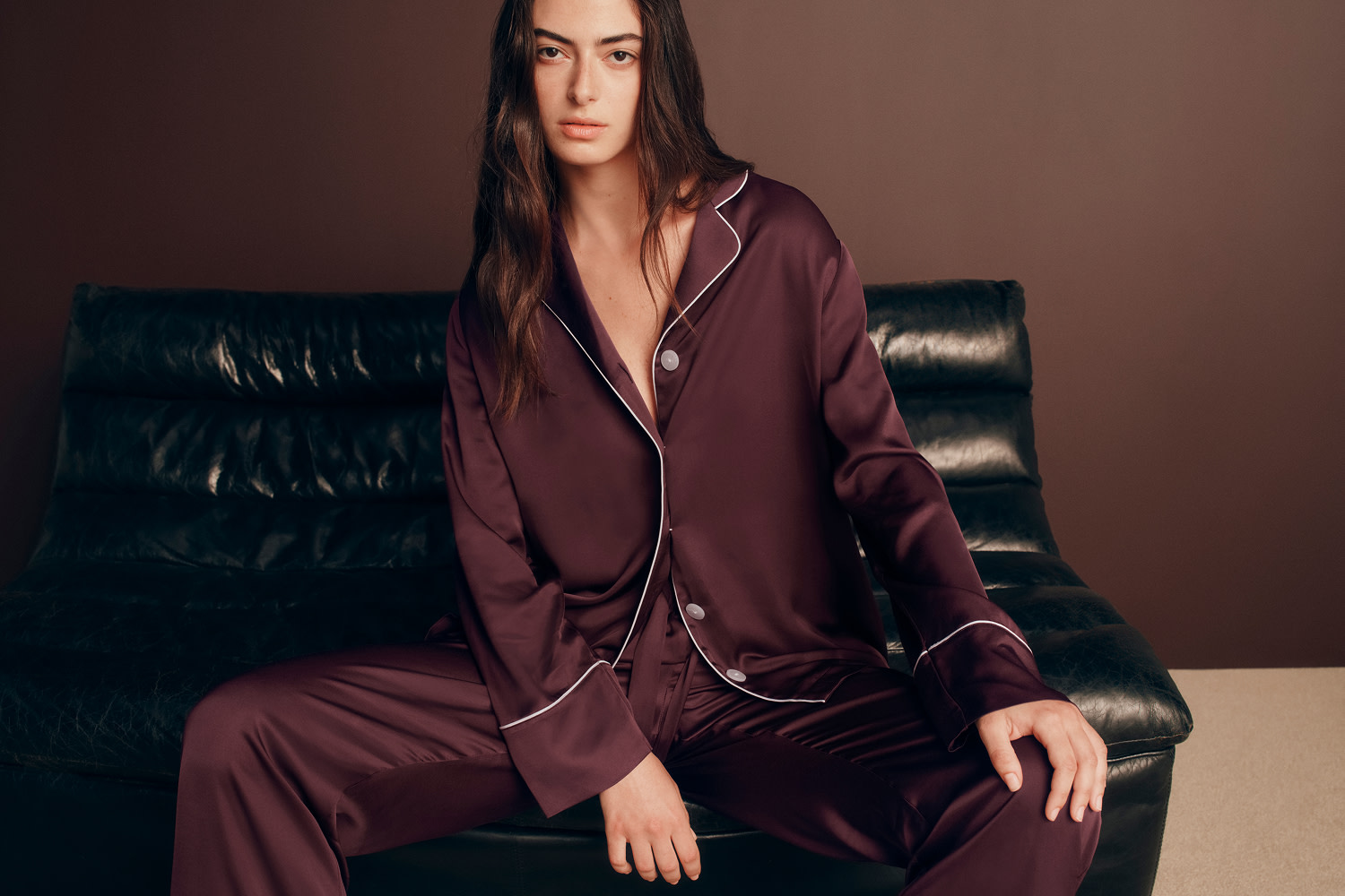 Woman wearing brown nightwear