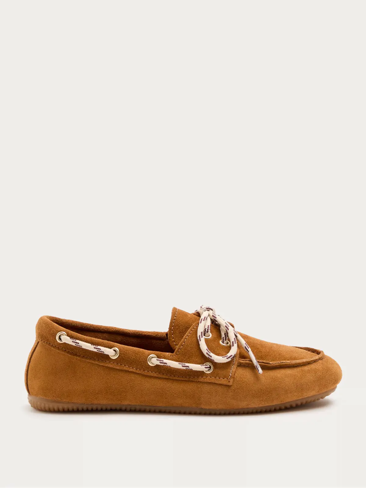 Brown suede loafer with contrast laces