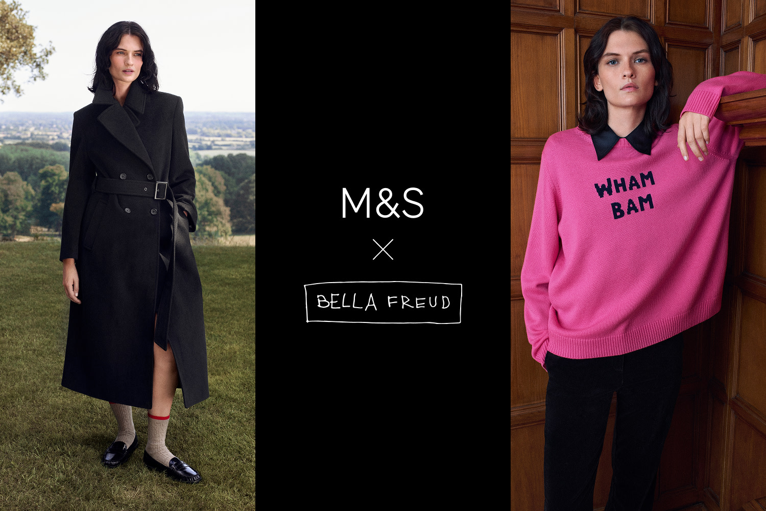 Women wearing M&S x Bella Freud collection
