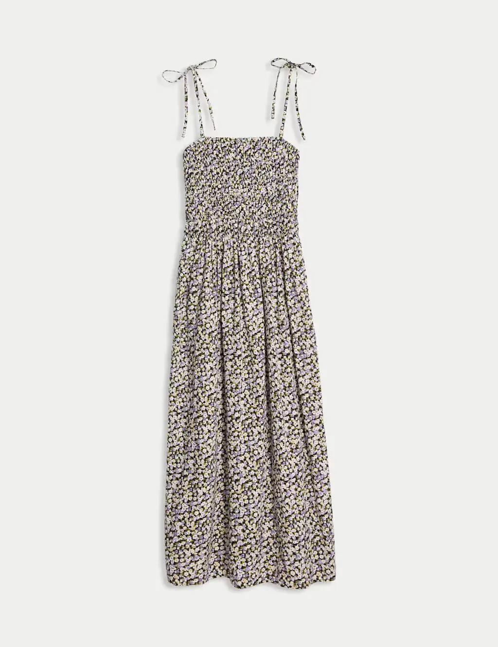 Printed Square Neck Midaxi Shirred Cami Dress