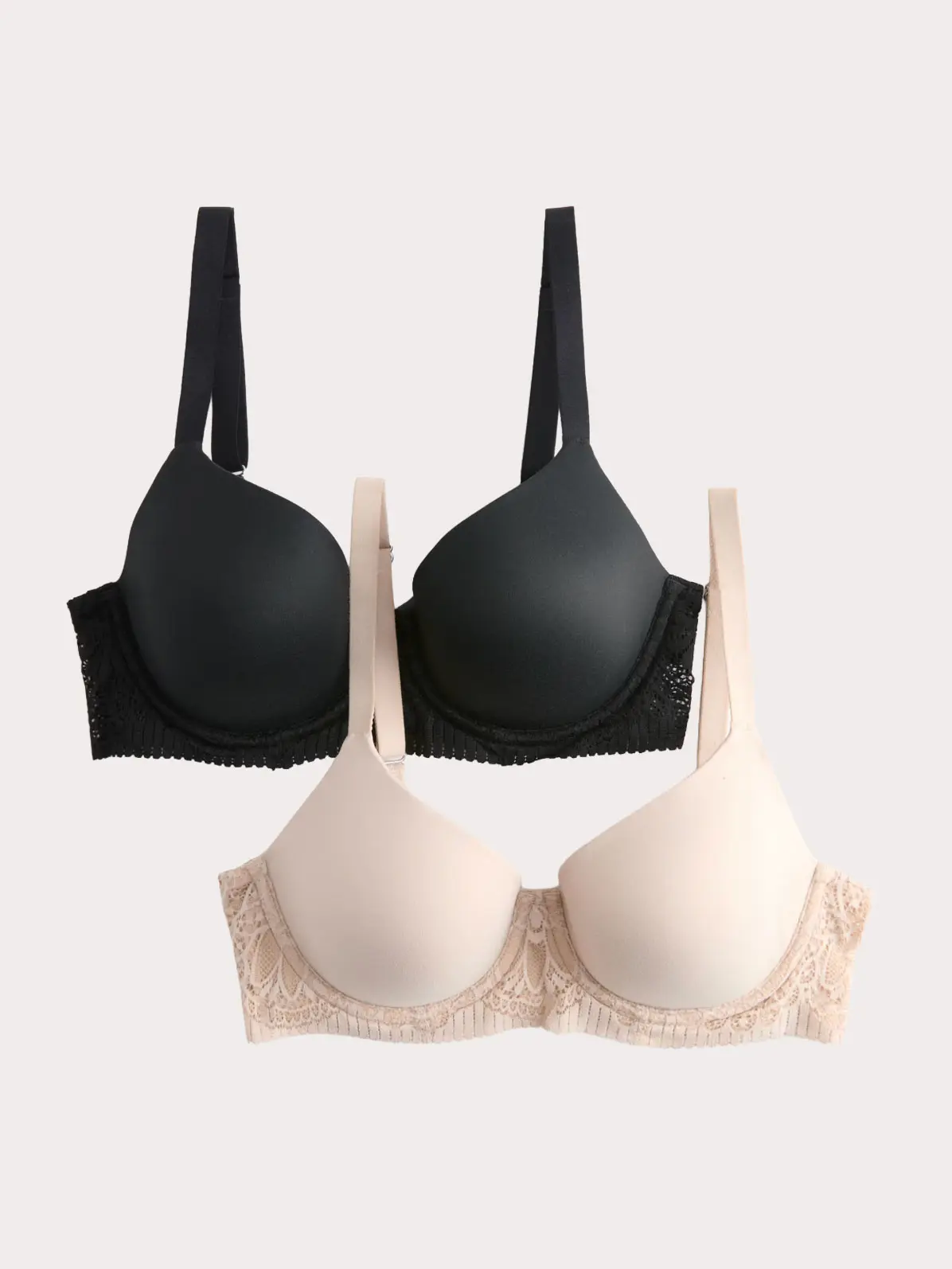 Pack of two bras, one in black and one in nude 