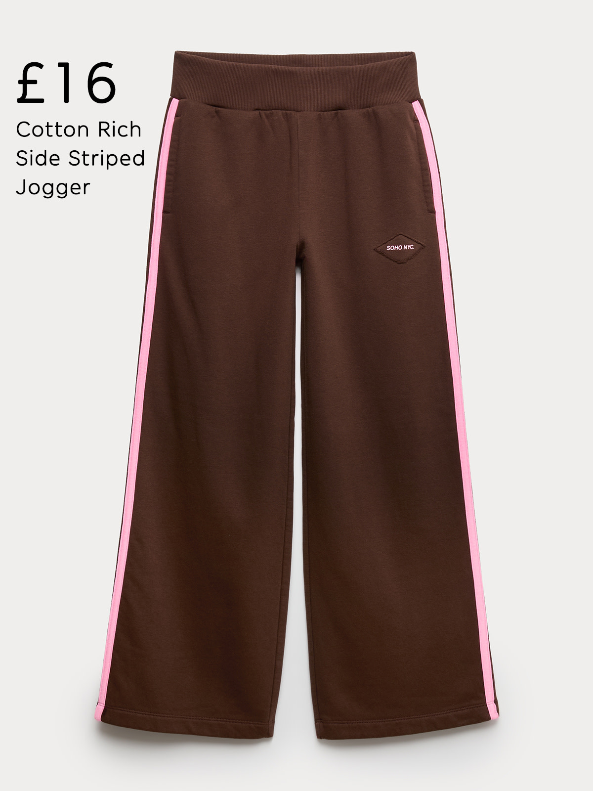 Brown cotton-rich side-stripe joggers