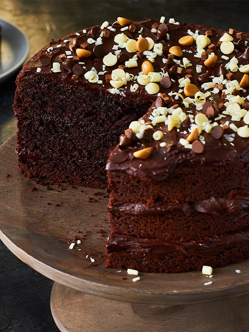 Chocolate cake on cake stand
