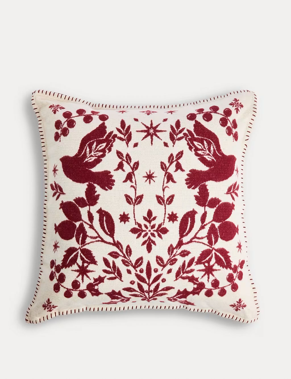 Red and cream bird jacquard cushion