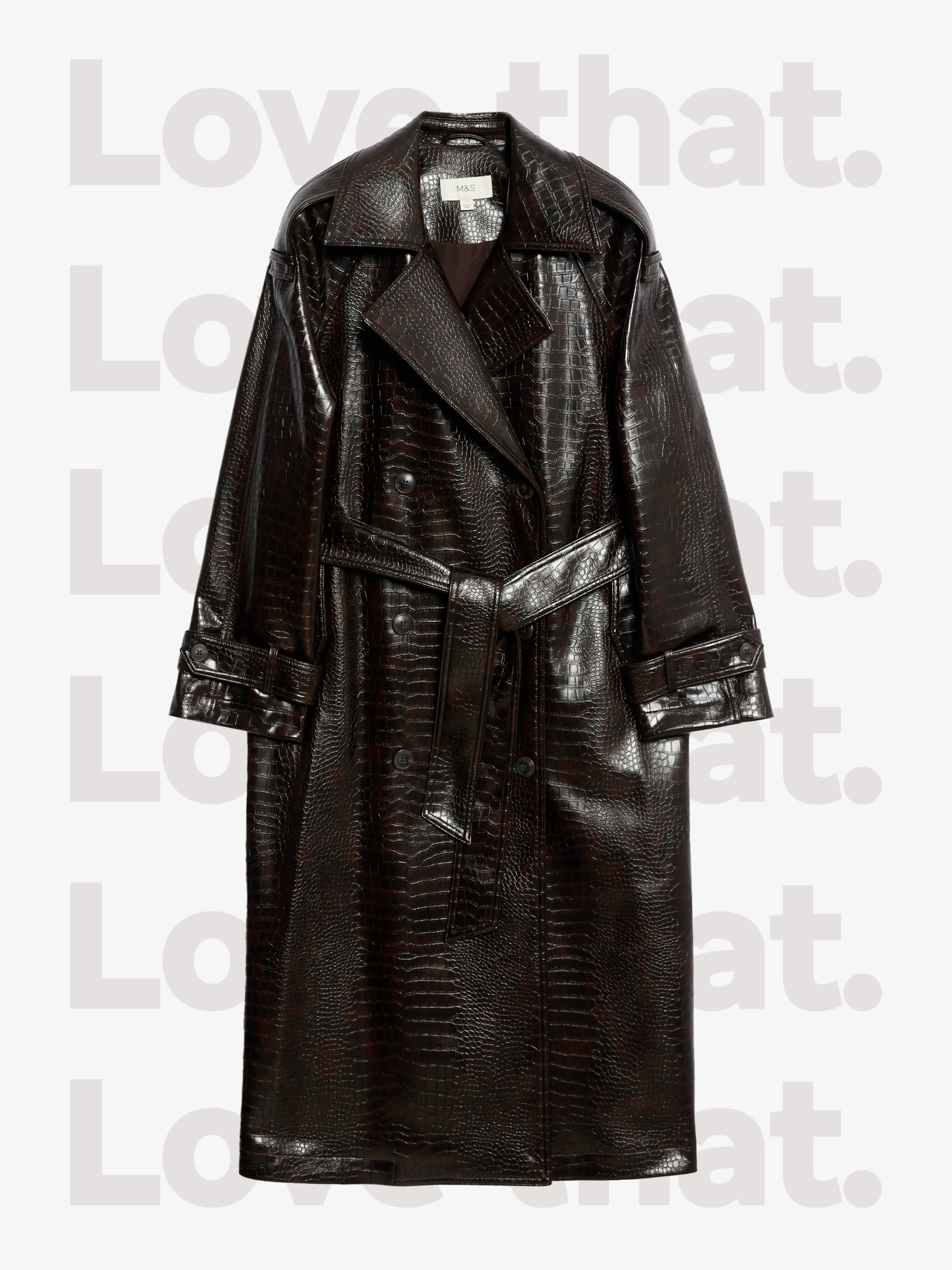 Dark brown mock croc trench coat