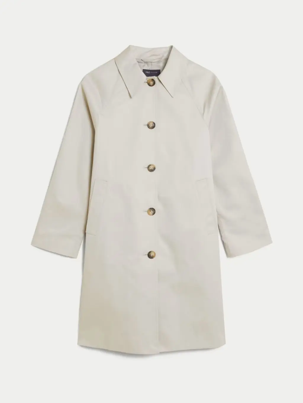 A cutout image of a cream car coat by M&S
