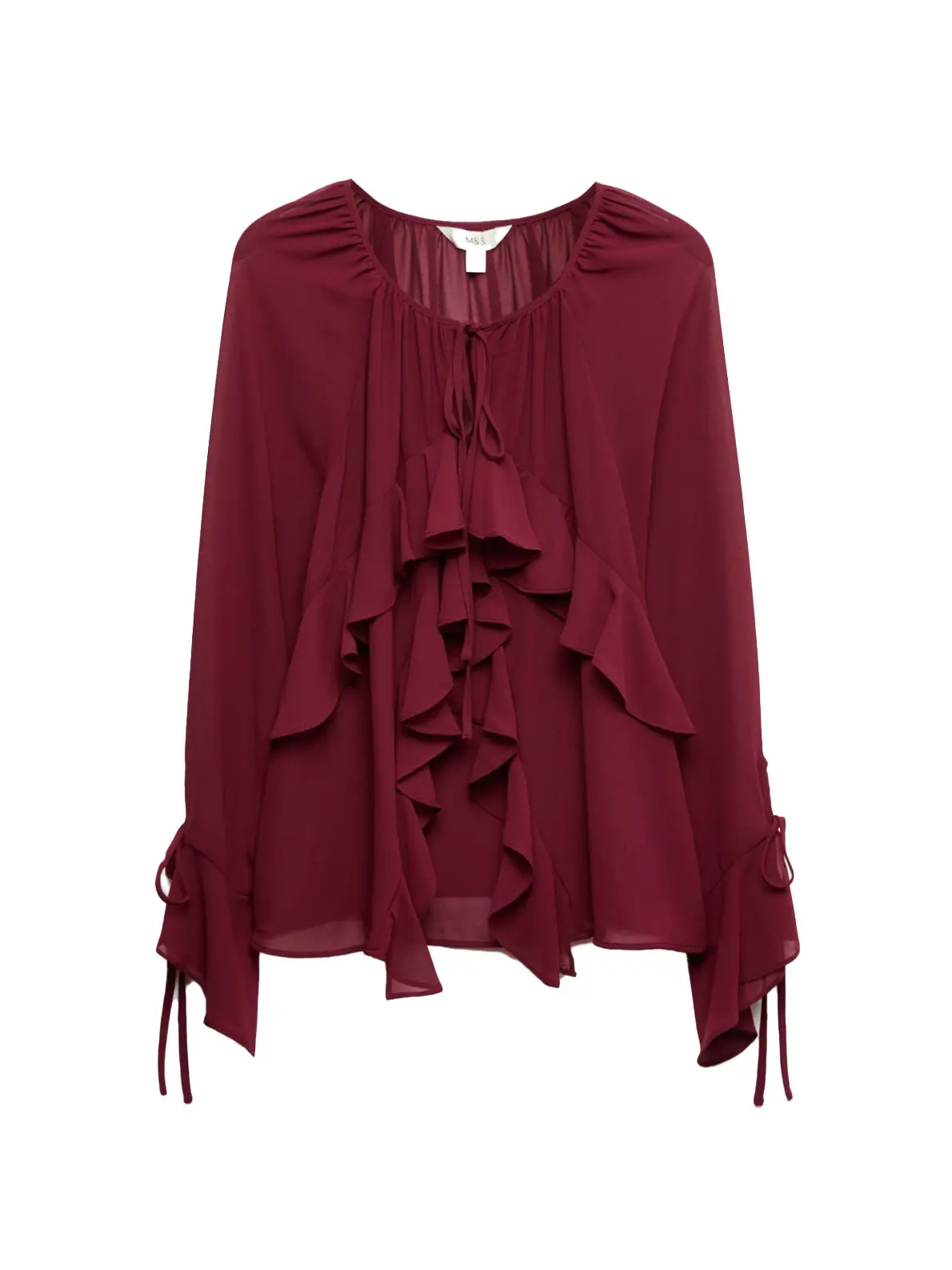 Berry red blouse with ruffle details
