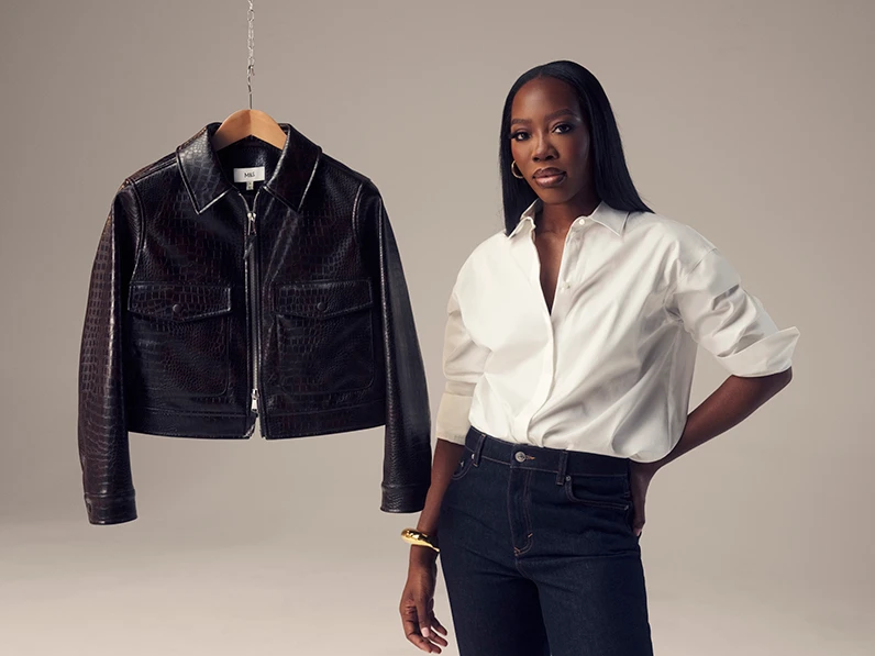 Celebrity stylist Melissa with a brown mock-croc jacket