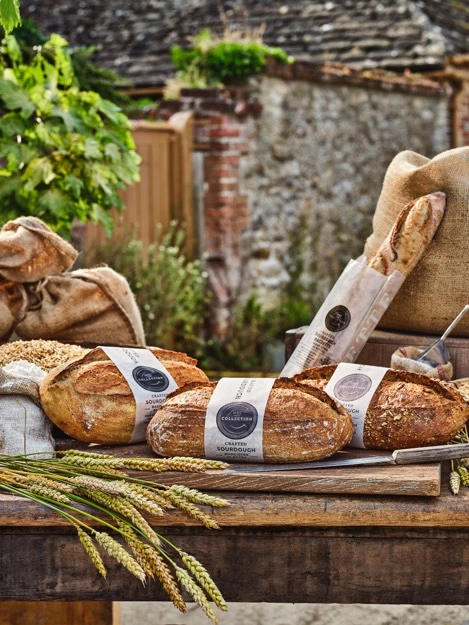 Loaves of sourdough bread on table