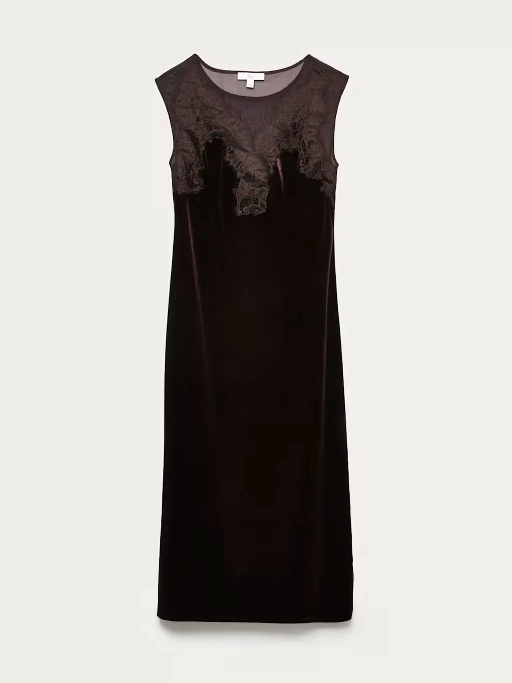 Brown sheer lace column dress