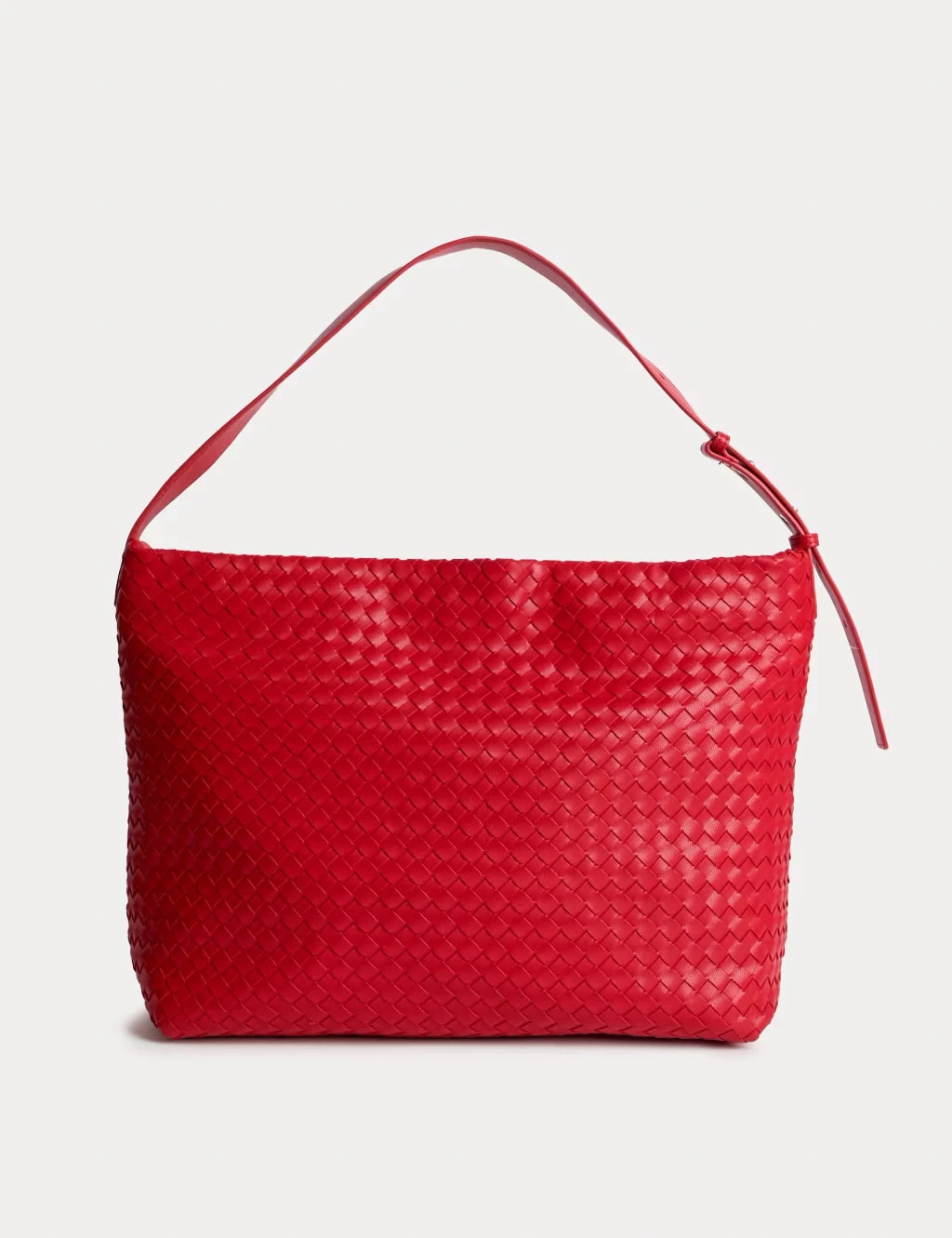 Red woven tote bag