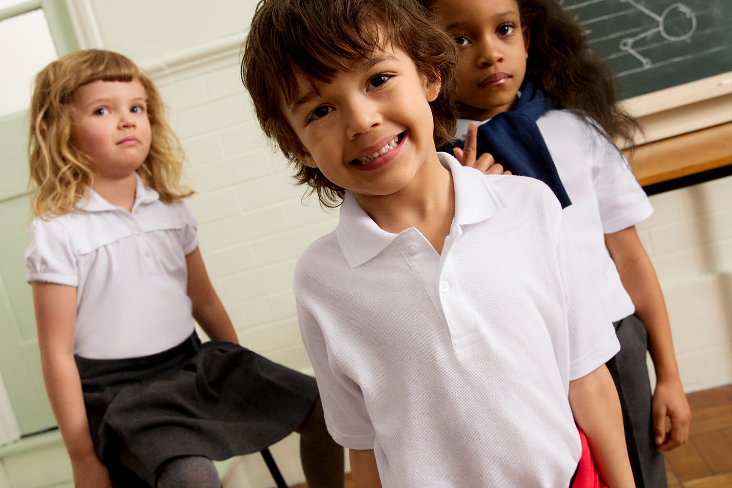 School children wearing school uniform