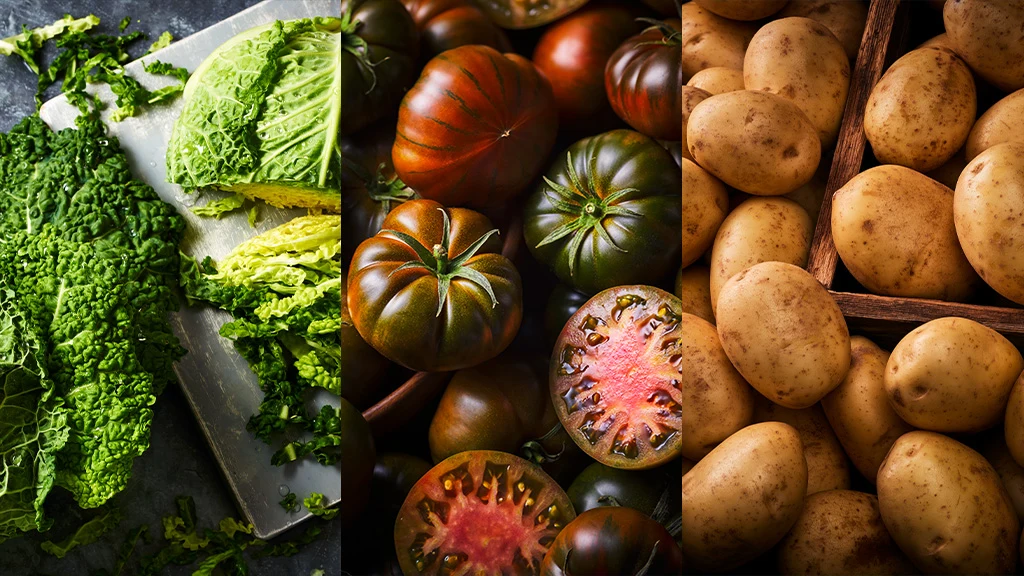savoy cabbage, tomatoes and potatoes