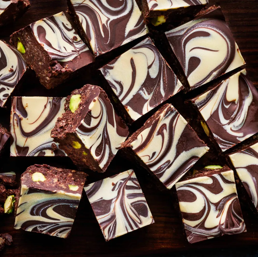 Sour cherry, chocolate and pistachio tiffin