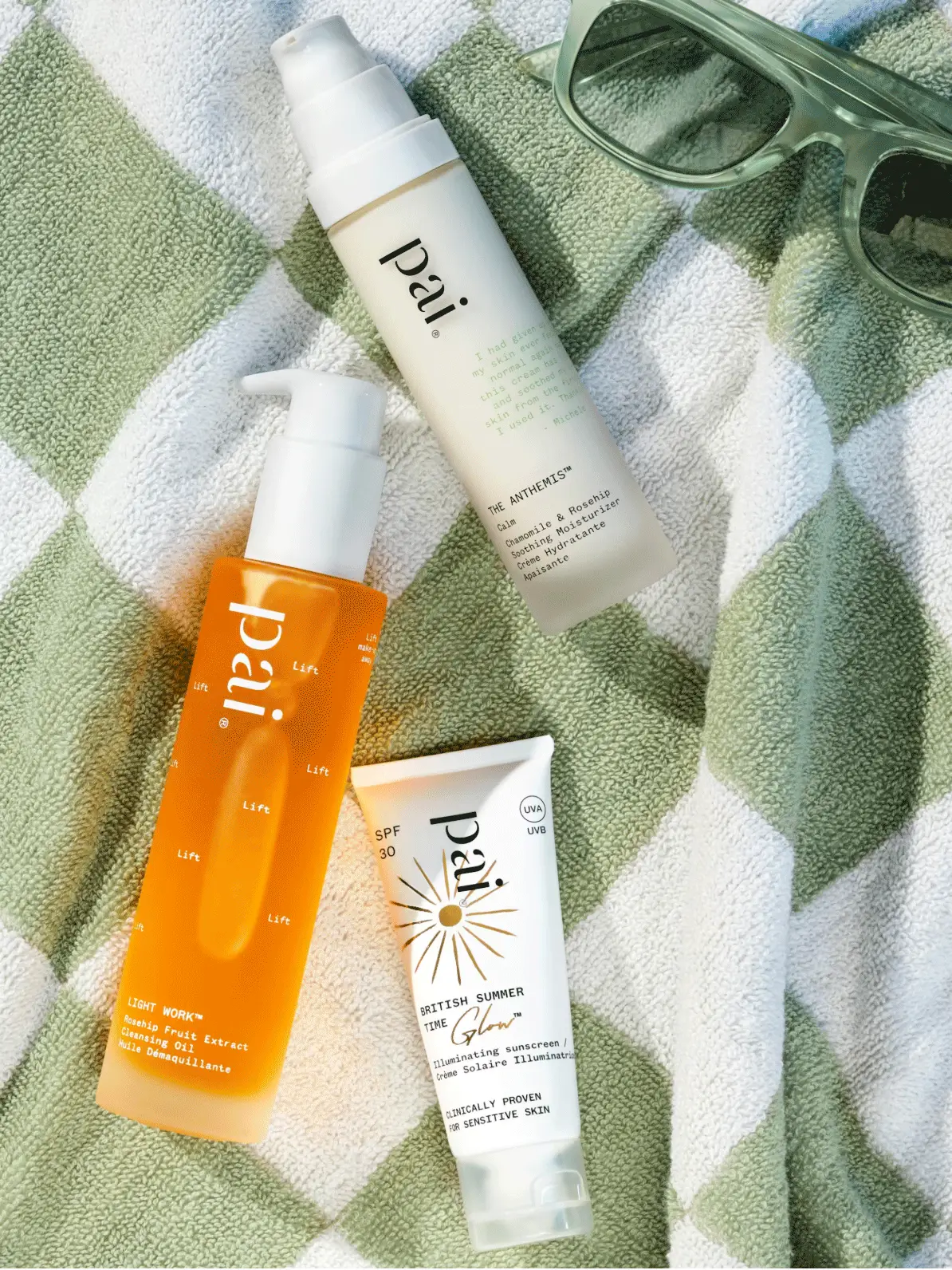 Gif of skincare products including day cream, sunscreen and a tonic