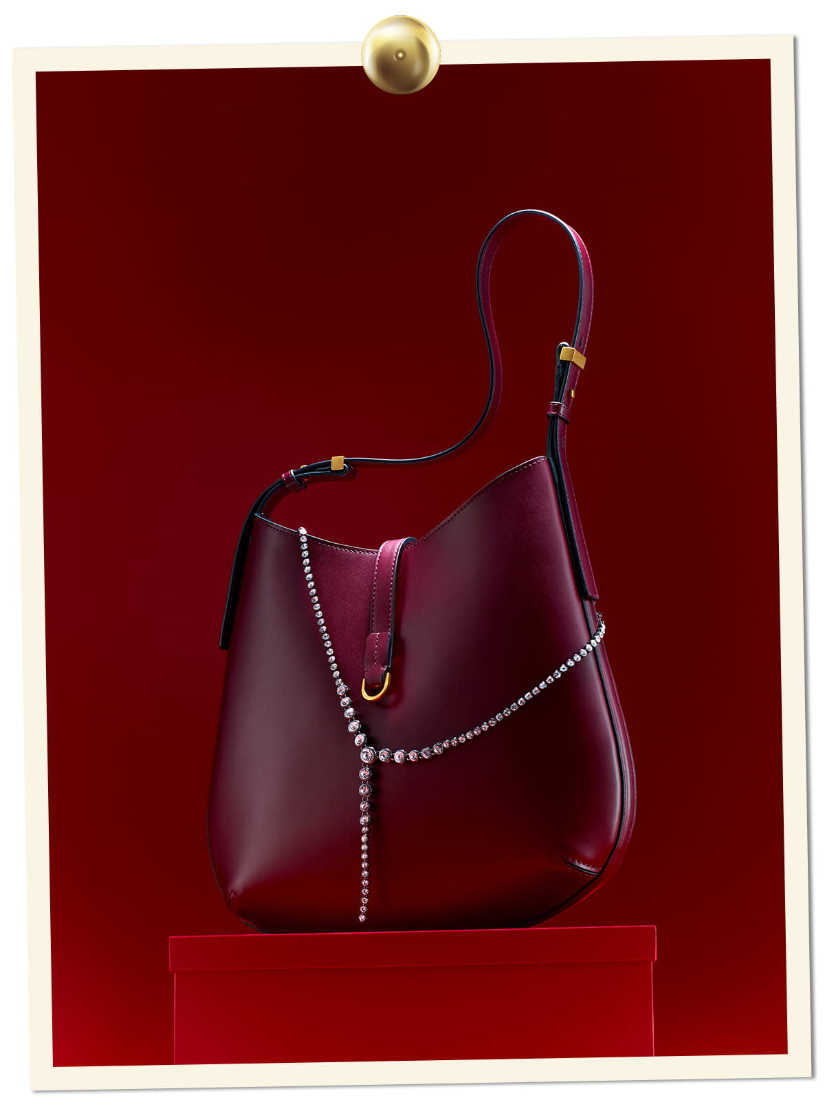 Red handbag with necklace