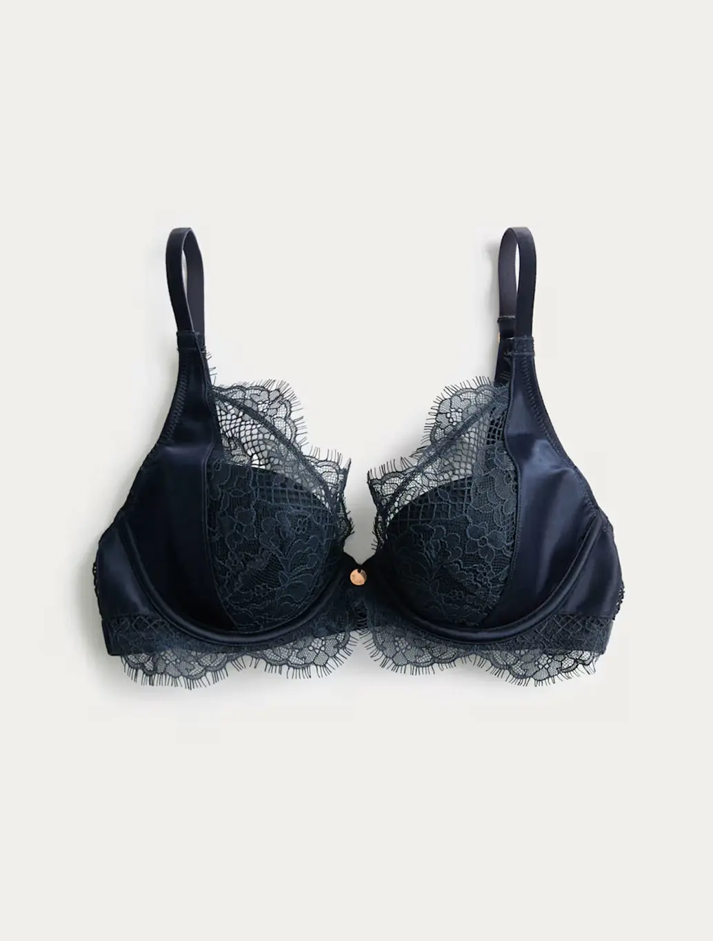Navy lace plunge bra