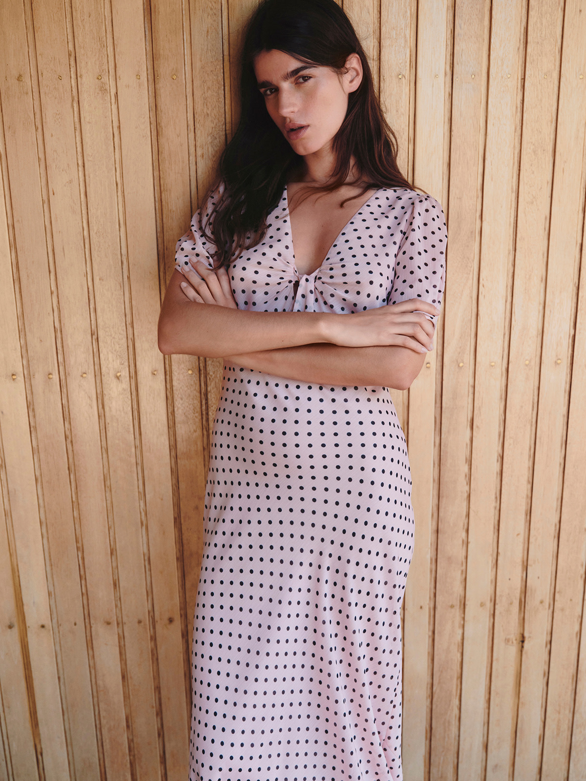 Woman wearing polka-dot dress