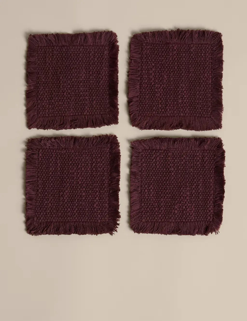 Set of 4 Pure Cotton Frayed Edge Coasters