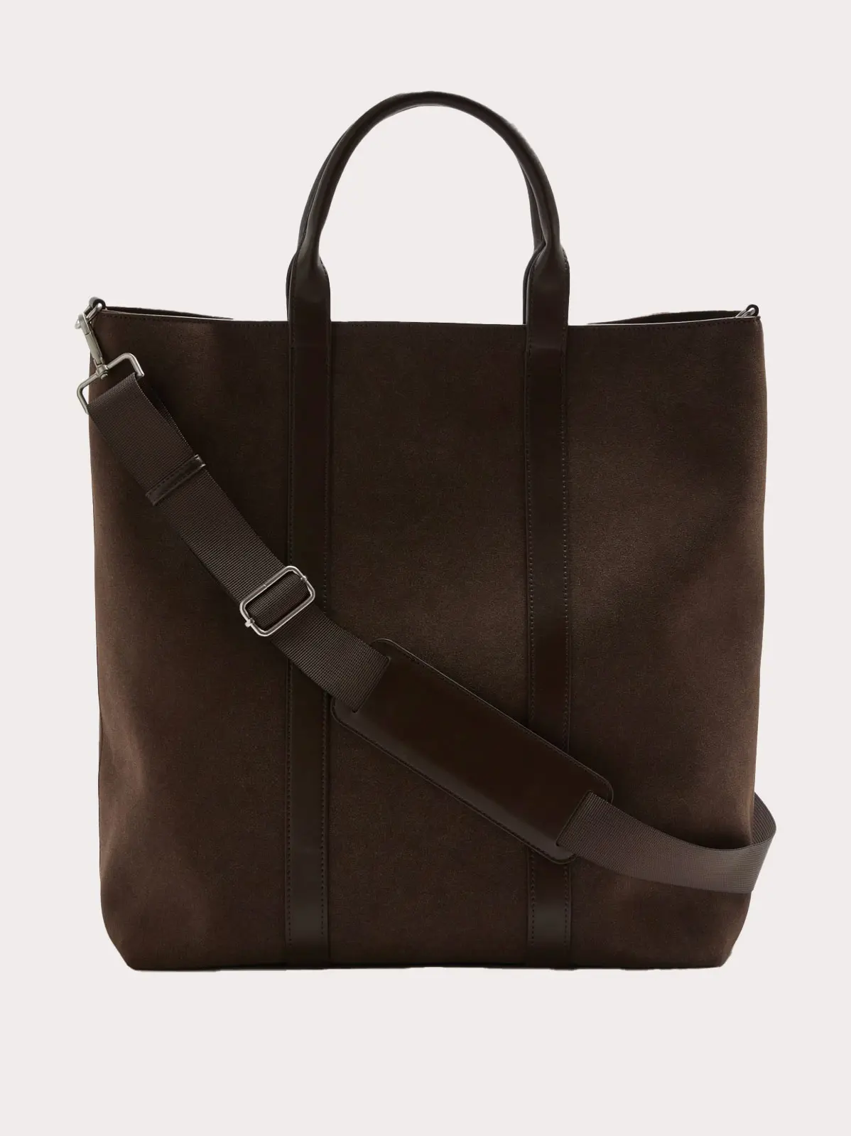 Brown bag with top handles and cross-body strap 