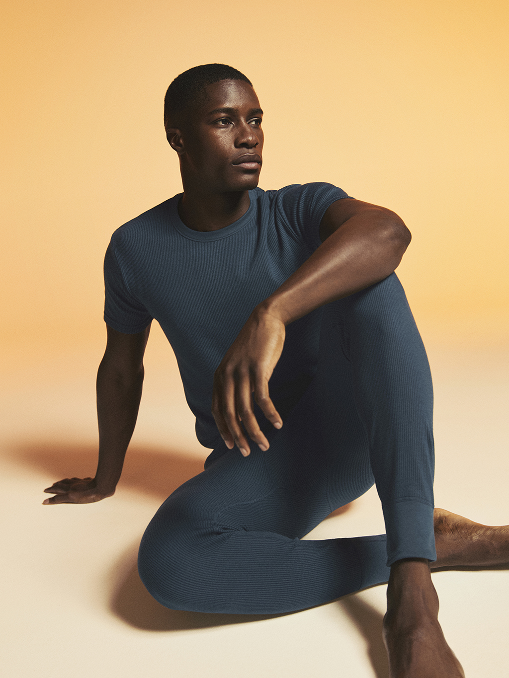 Man wearing navy thermals