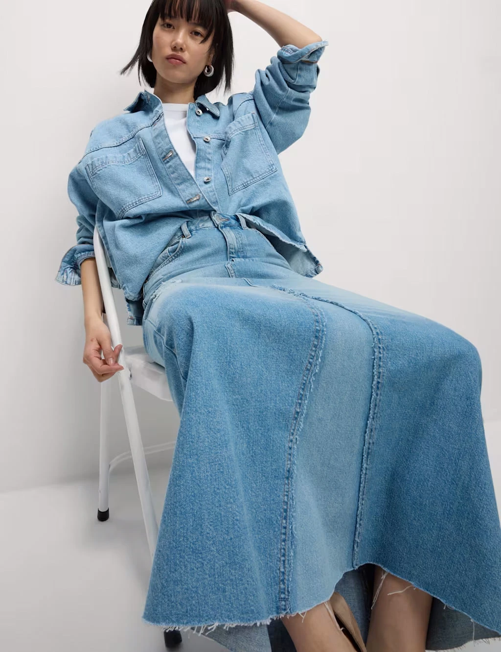 Women wearing double-denim outfit