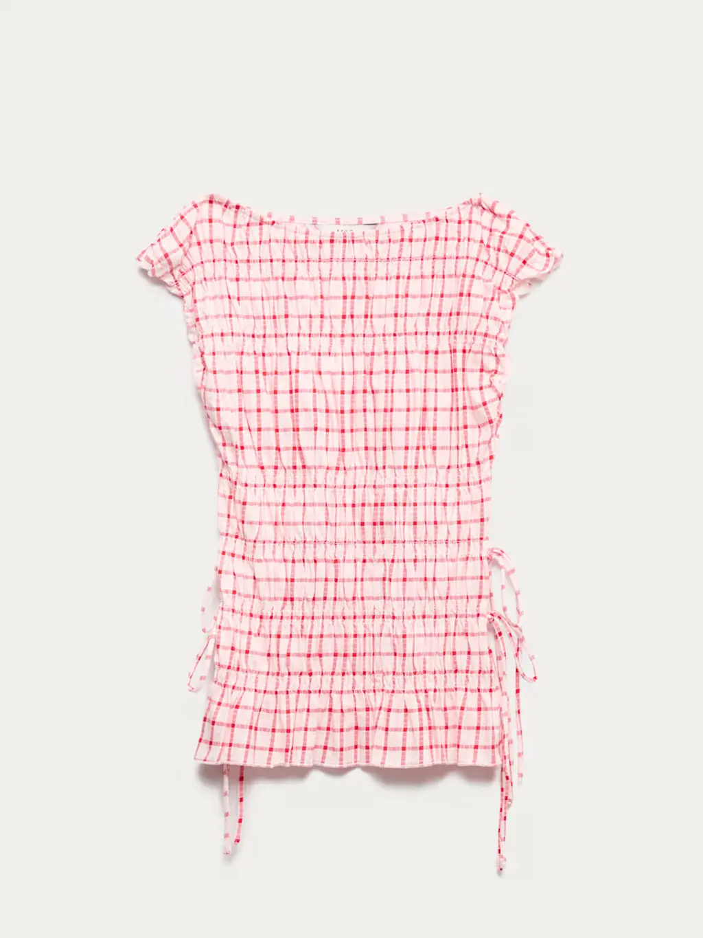 Red and white check smocked top