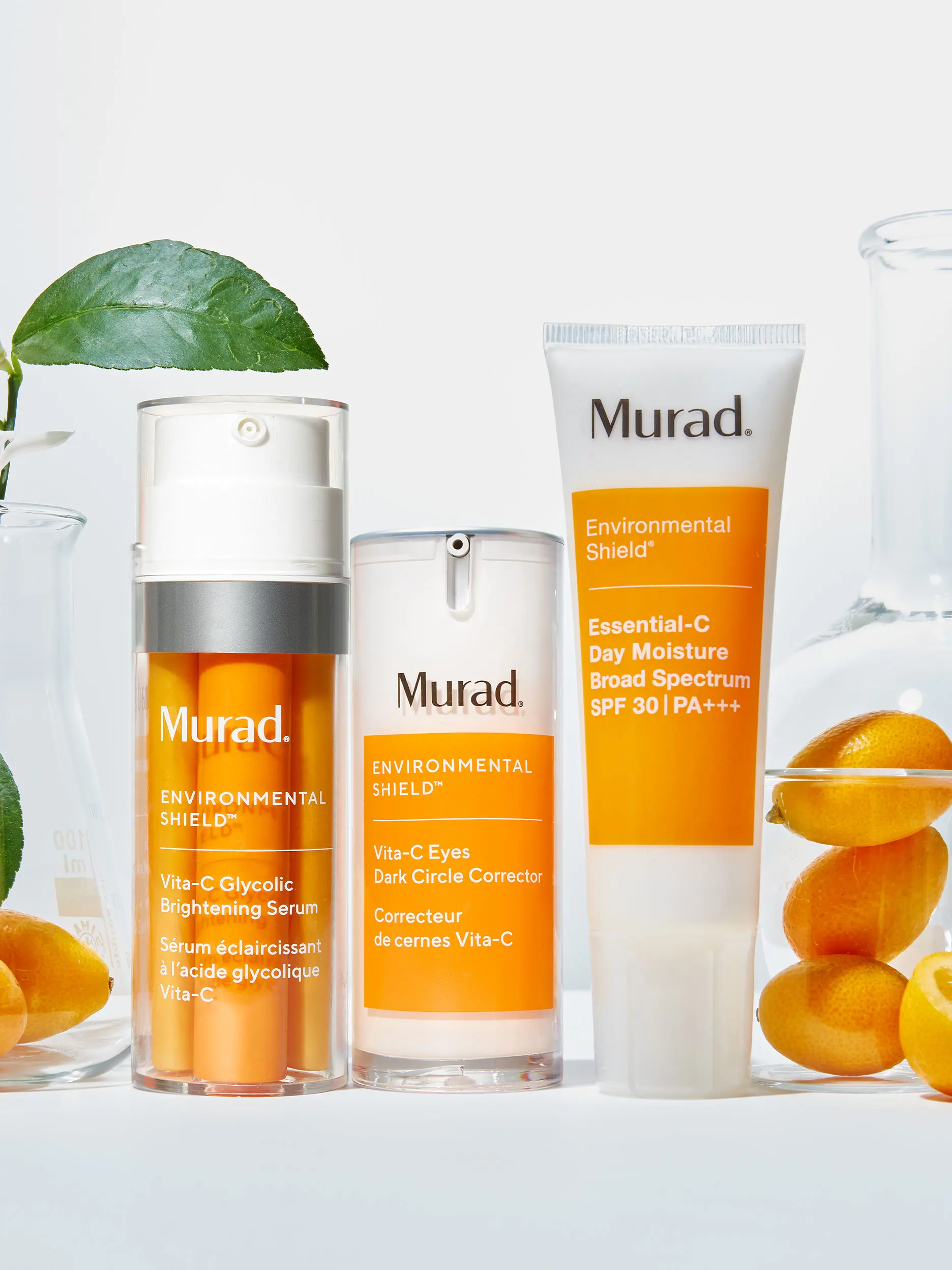 A line up of Murad's Vitamin C environmental shield skincare collection
