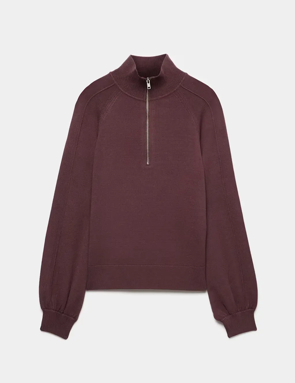 Knitted Half Zip Balloon Sleeve Jumper