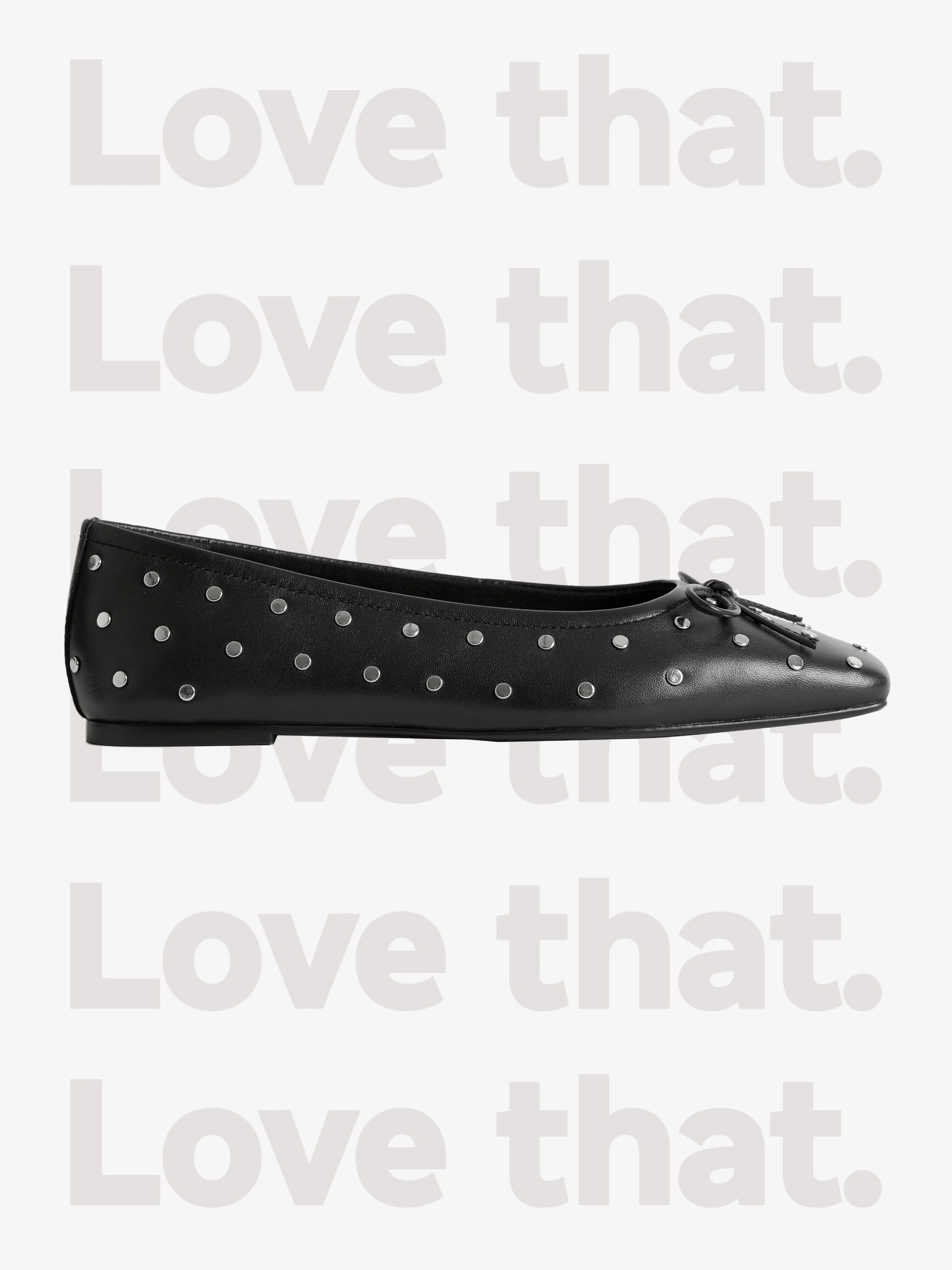 Black leather studded ballet flats