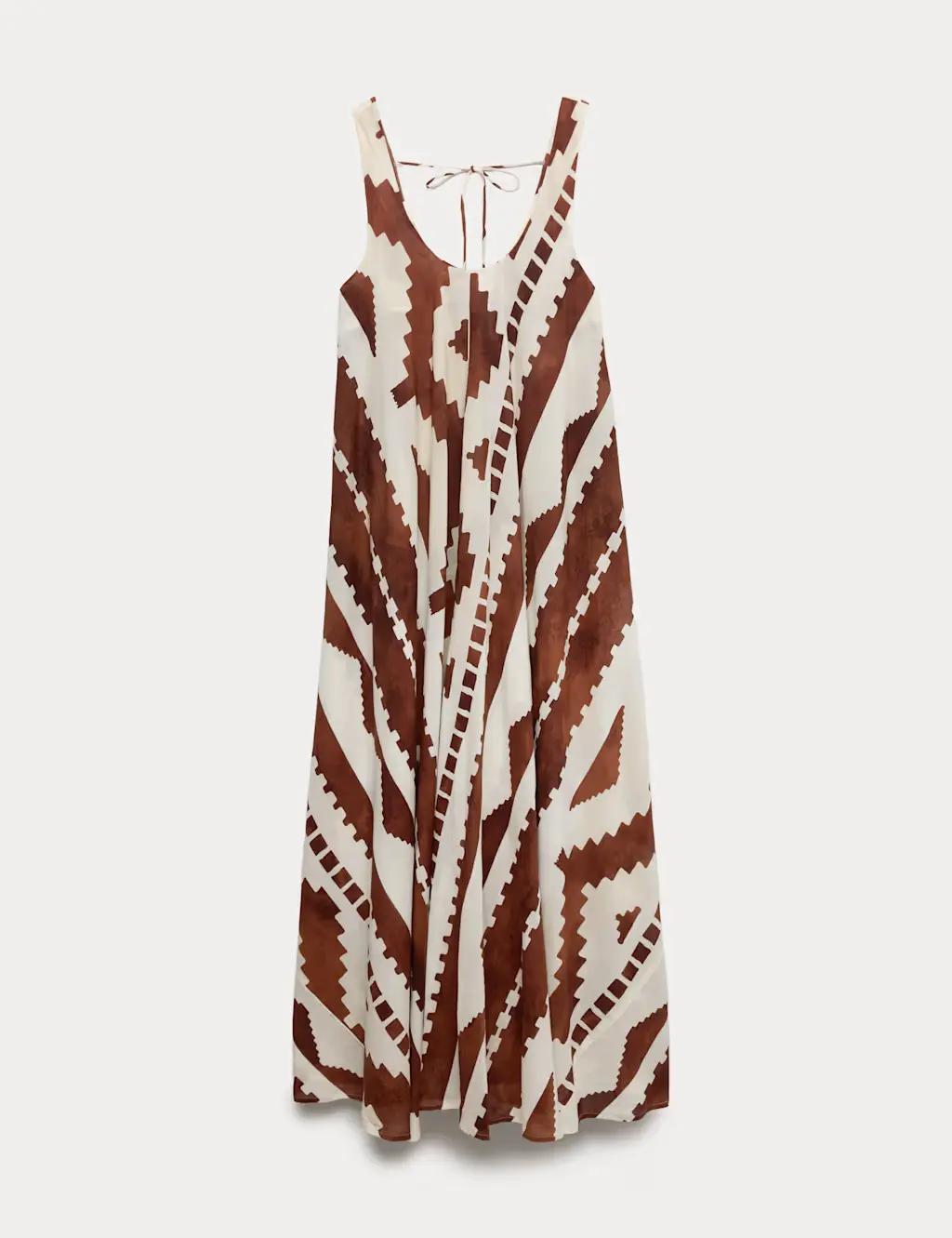 Brown and white geometric-print maxi dress