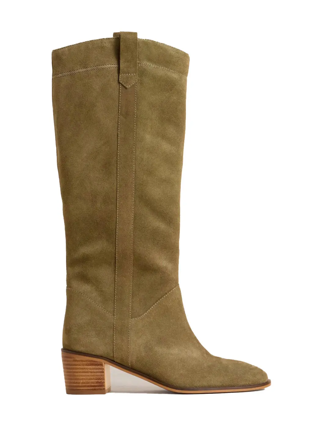 Suede block heel knee-high boot in green