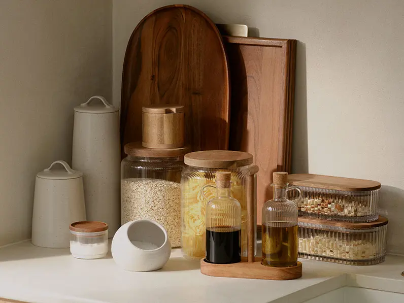 Kitchen storage jars on countertop