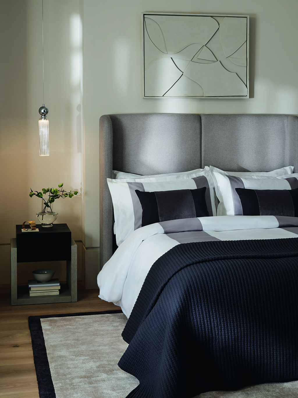 Bed made up with Kelly Hoppen X M&S bedding