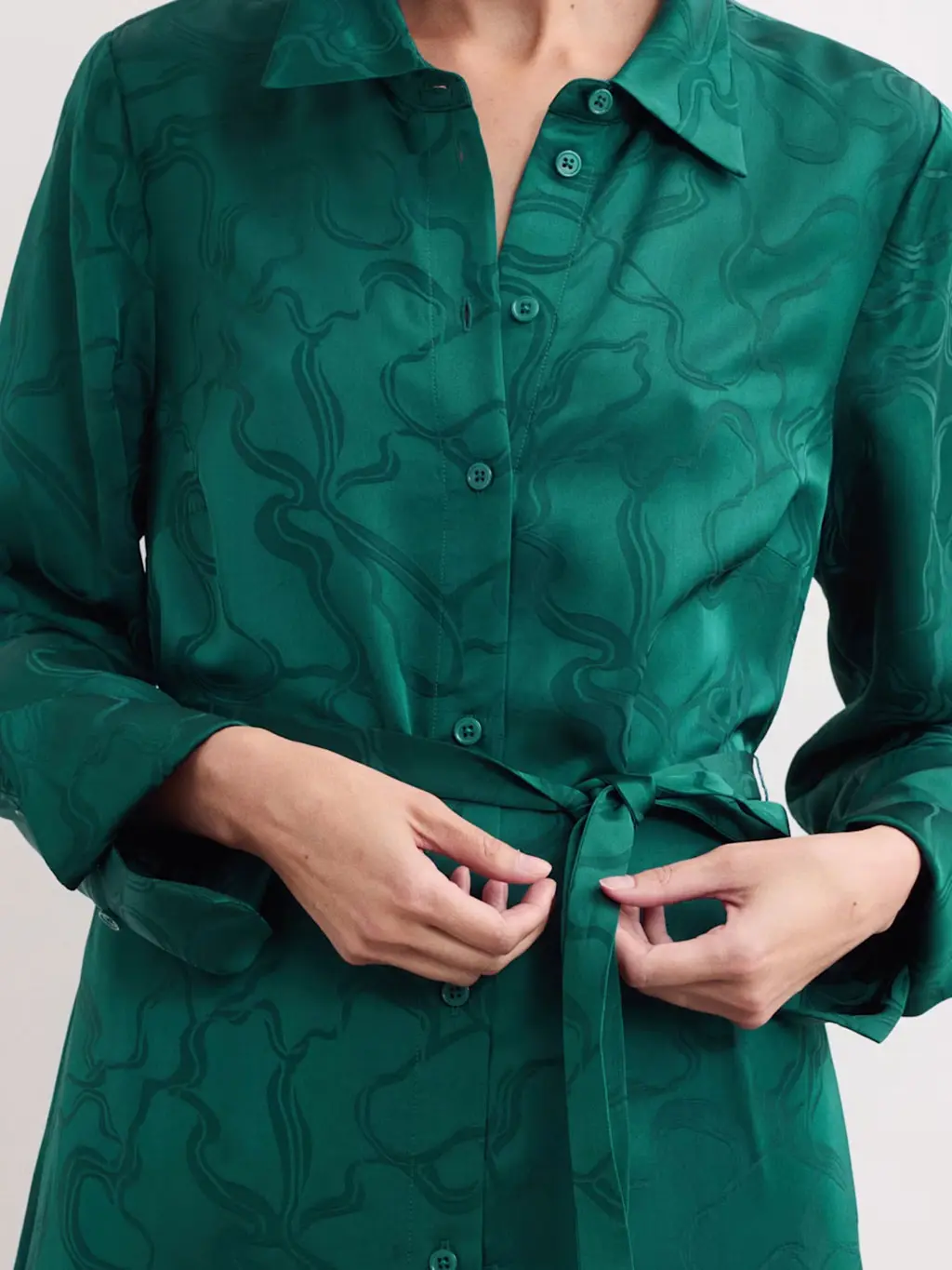 Teal jacquard shirt dress with a belt