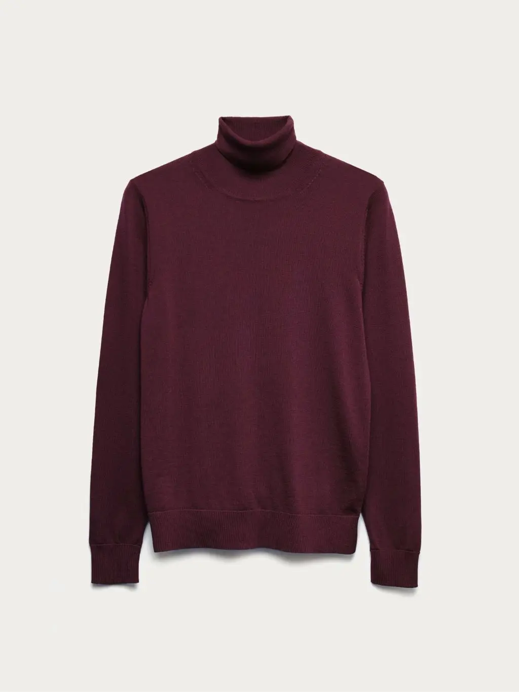 A cutout of a burgundy roll neck jumper by M&S